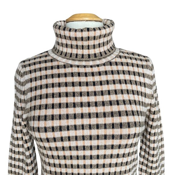 Maeve Anthropologie Striped Turtleneck Jumper Sz L Indie Grunge Fitted Plaid - Picture 3 of 13